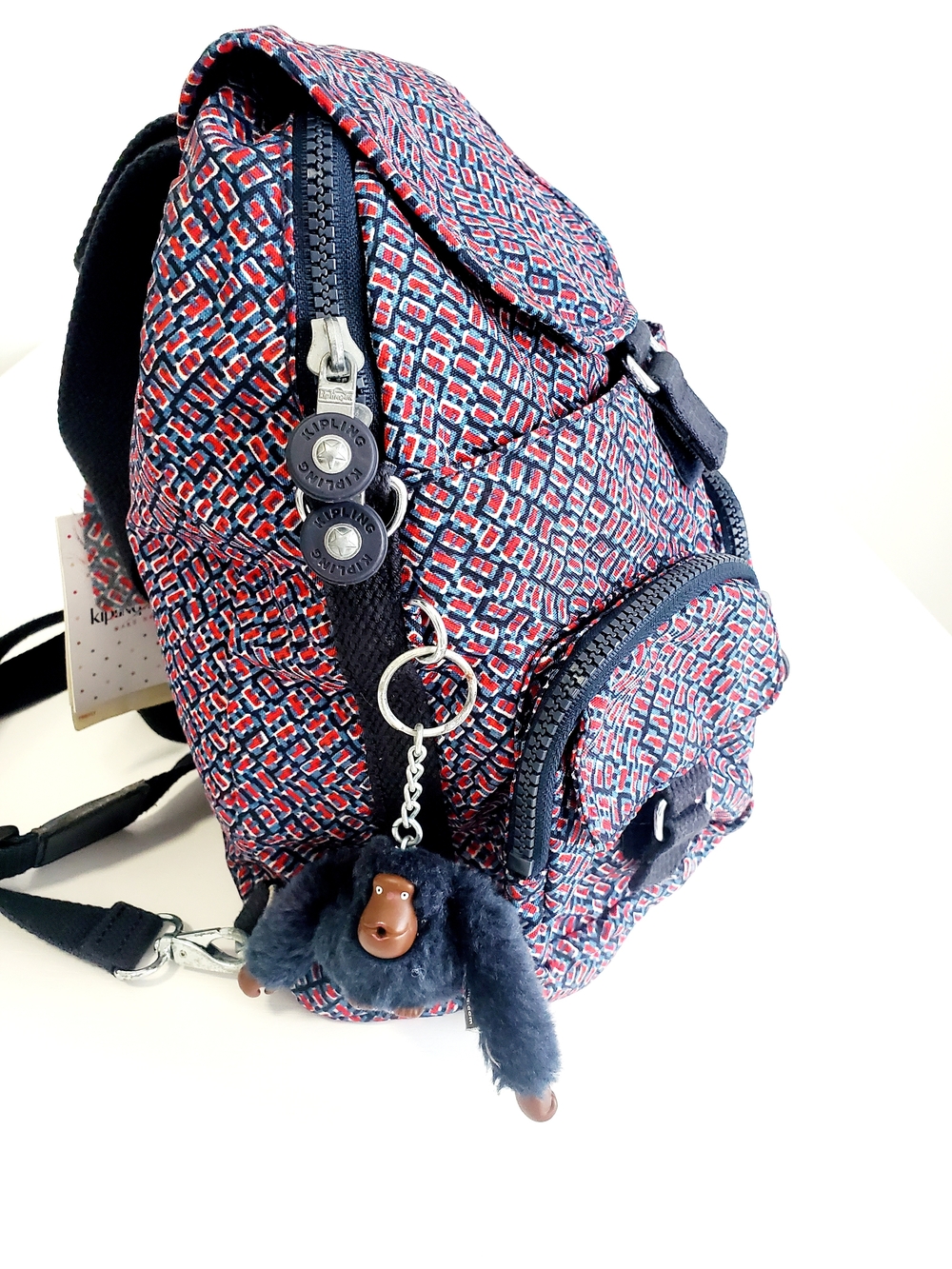 Kipling Mini Backpack - Navy Red Pattern - Picture 3 of 10